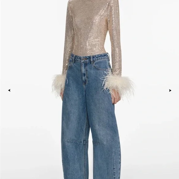 Self-Portrait, CHAMPAGNE RHINESTONE FEATHER TOP - Picture 6 of 17